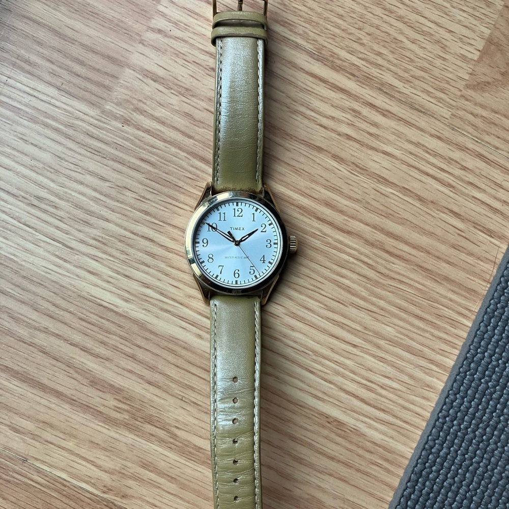 Timex Gold Case with Olive Leather Strap Watch